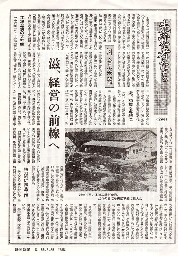 先駆者たち（静岡新聞連載）「河合楽器」